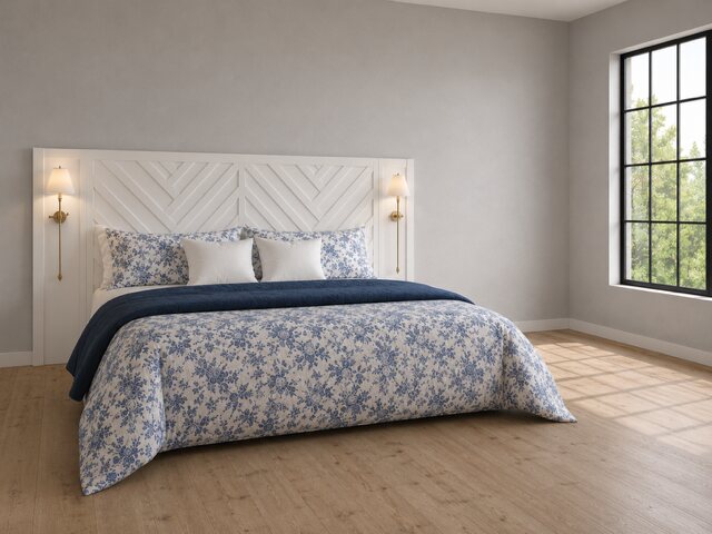 Custom white primary-bedroom headboard