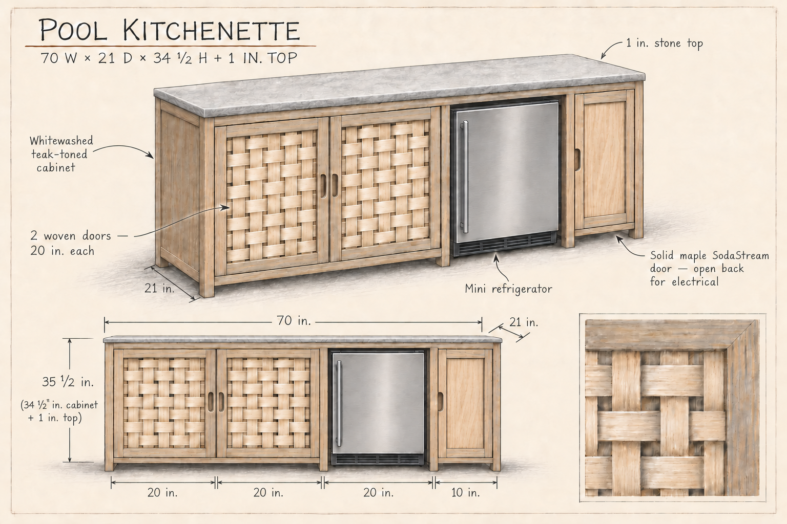 Design drawing for the custom Poolside Kitchenette